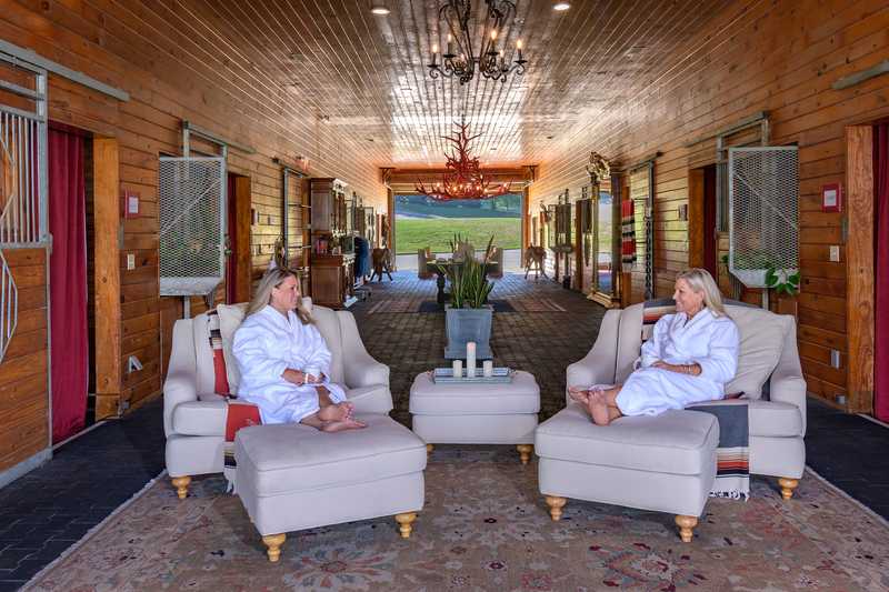 Two women relaxing at the spa.