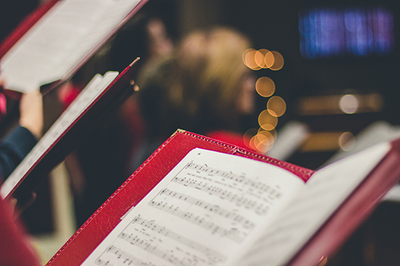 close up of choir songbooks