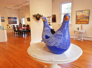 blue duck pottery in art gallery